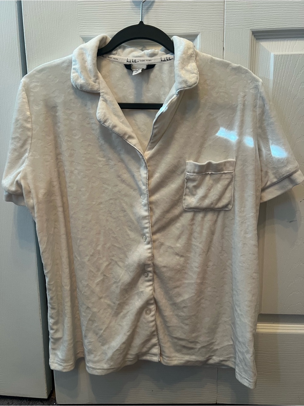 Nicole Miller White Short-Sleeve Button Front Pajama Top and Matching Pants